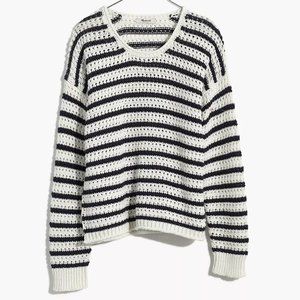 Madewell Striped Open-Stitch Austen Pullover Sweater